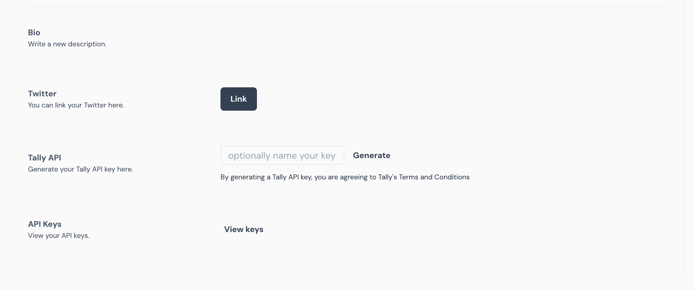 User Settings Page